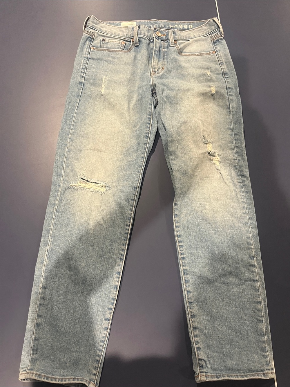 GAP Light Blue Straight Jeans with Subtle Distressing
